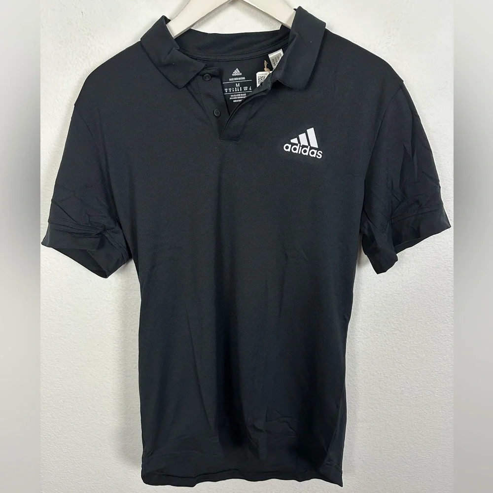 adidas Men's Tennis New York Freelift Slim Fit Polo Shirt Medium Black Top NWT